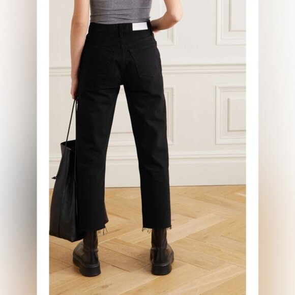 NWOT RE/DONE ORIGINALS Stove Pipe High Rise Raw Hem Jet Black SELF/CORP Jeans 26 - Picture 2 of 16